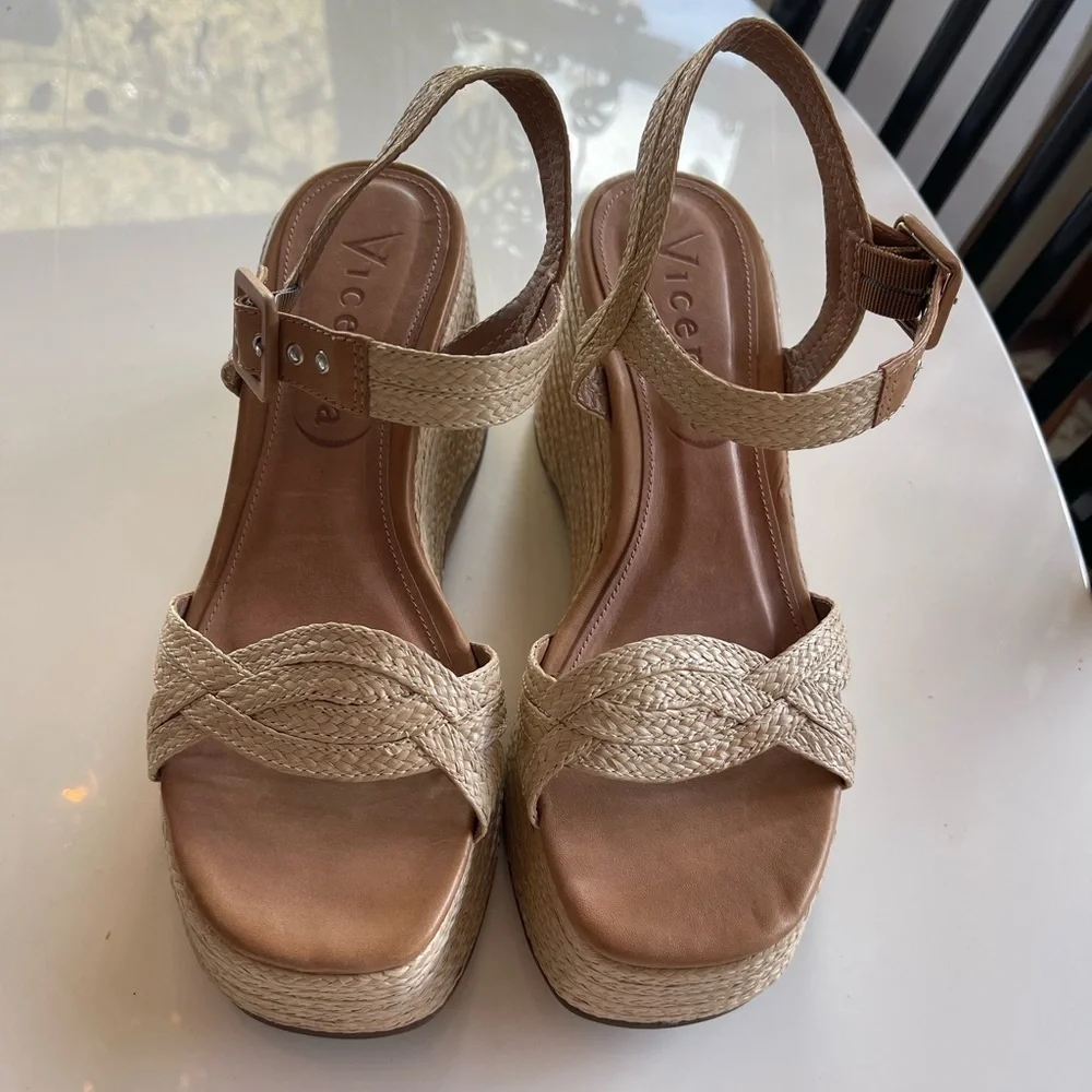 Anthropologie Vicenza Raffia Platform Wedge Sandal - 8
